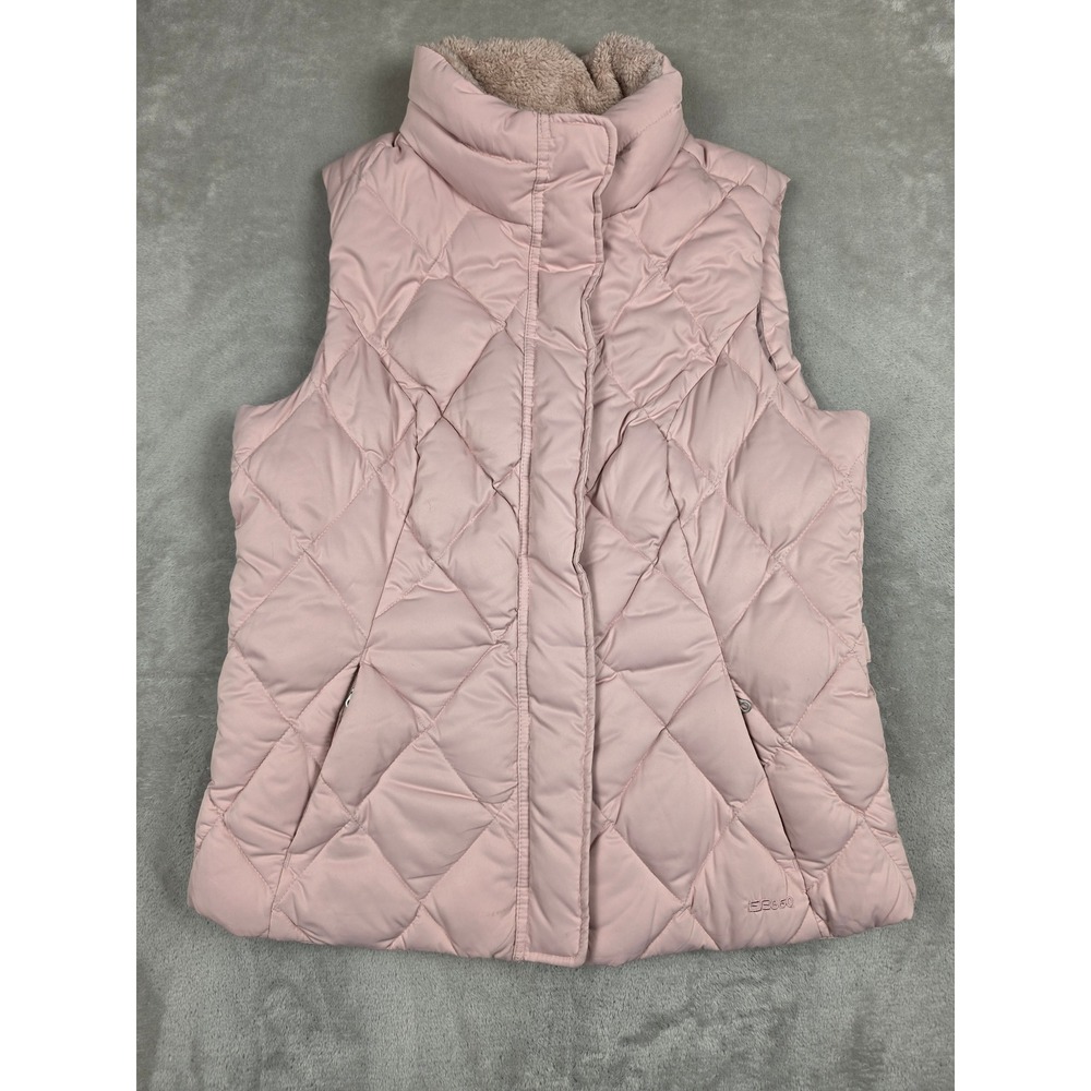 Eddie Bauer Premium Goose Down Puffer Vest Womens L Pink EB650 Diamond Quilted